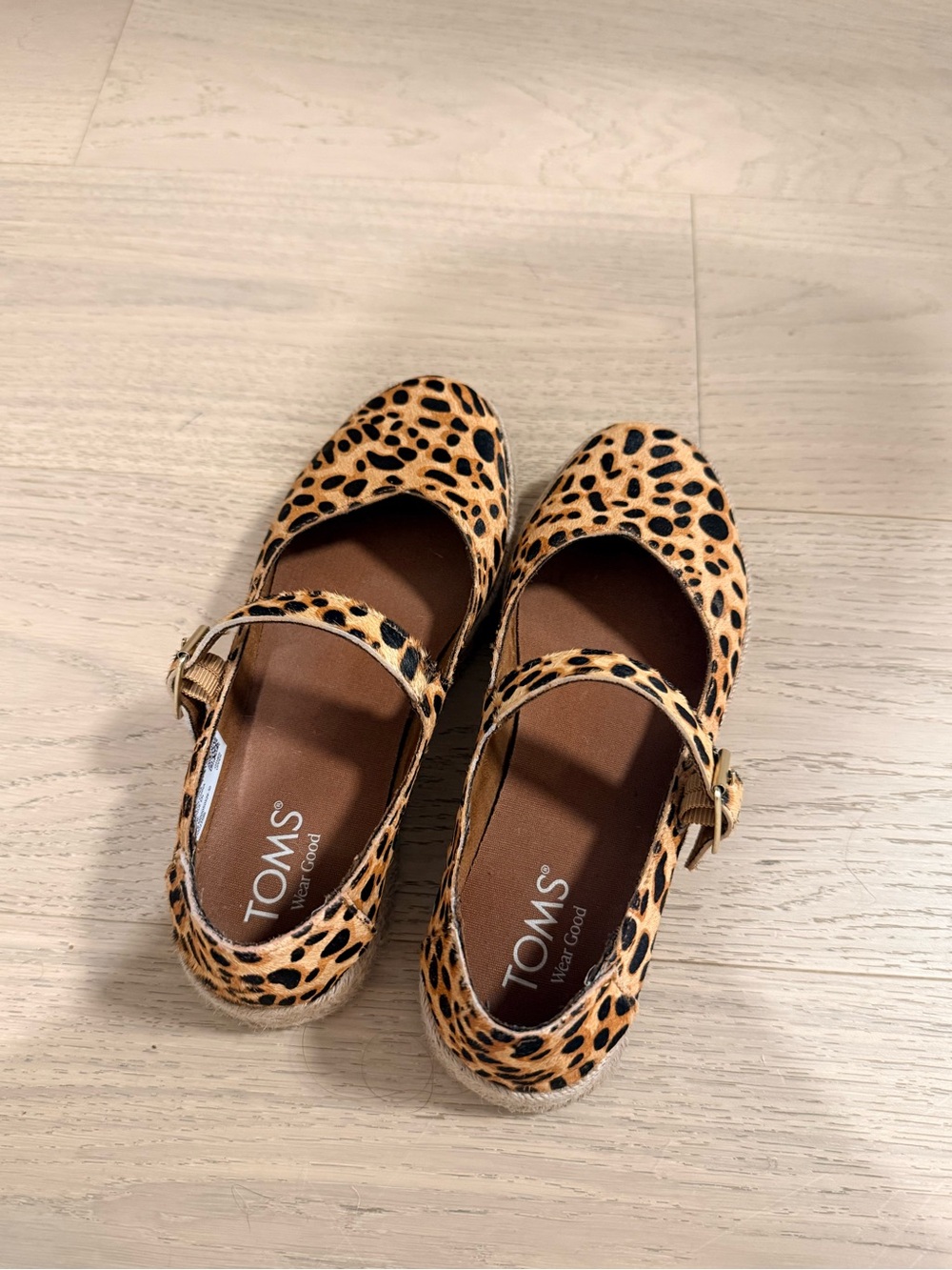 TOMS Leopard Spot Mary Jane Flats in Tan and Black
